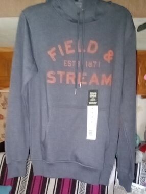 Field & Stream Charcoal Gray Pullover Hoodie with Rust Logo